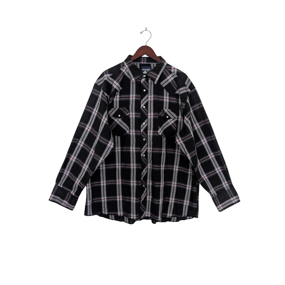 Wrangler Western Shirt Mens 3XT Black Plaid Pearl Snap 90s  Long Sleeve